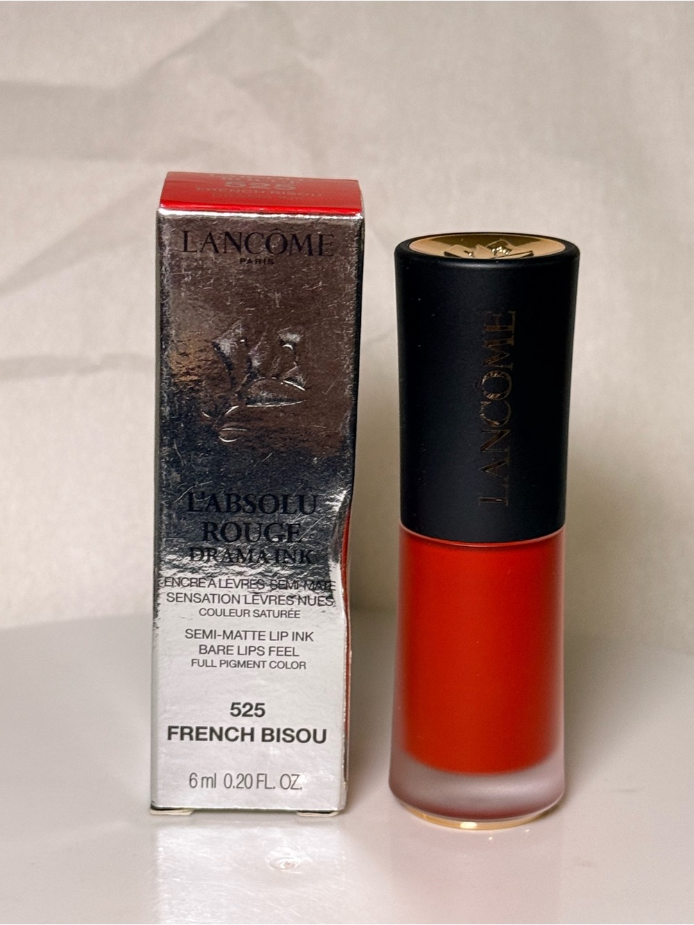 Lancôme L’Absolu semi matte ink drama lip ink lipstick color 525 french bisou